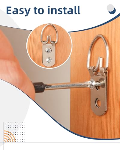 Picture Frame D-Ring Hangers with Screws 30 Pack, Double Hole Hanging Hardware for Photo Frames, Wood Frames and Wall Art – 60 Screws Included, Stainless Steel.