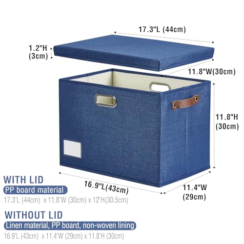 17" Large Fabric Storage Box with Lids, 3-Pack, Navy - color: Navy, size: Large-17"