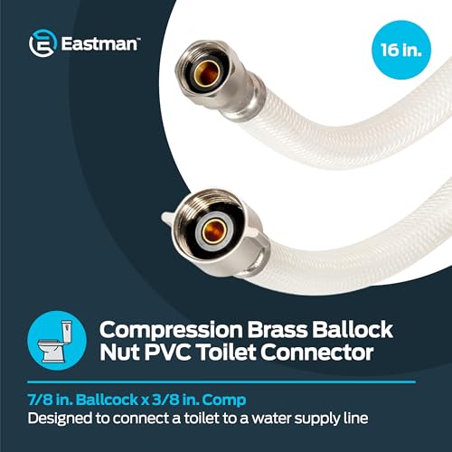 Eastman 16 Inch Flexible Toilet Connector, PVC Braided Hose with 7/8 Inch Ballcock Nuts, 3/8 Inch Compression Inlet Connection, 48170 - size: 16 in.