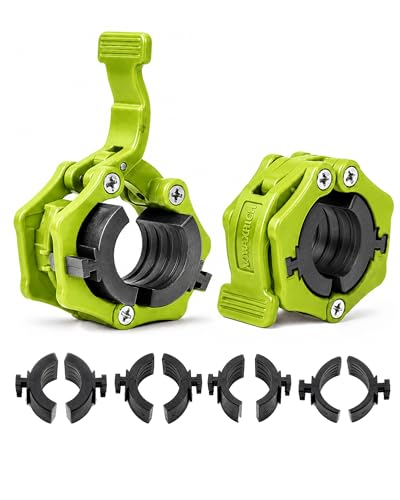 MAXRICH Ultra-Thin 1-Inch Barbell Clamps, Quick Release Weight Clips for 23–30mm Bars, Secure Barbell Collars for Home Gym - color: Green