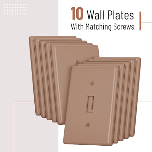 Bates- Light Switch Plates, 10 Pack, Mocha Brown, Light Switch Cover Plate, Single Switch Plate Cover - color: Mocha Brown, size: 10 Pack, Standard-Size