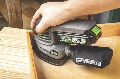 Genesis Cordless Detail Sander 20V G20MAX with Dust Bag, Sandpapers, Battery, and Charger - style: Cordless Detail Sander