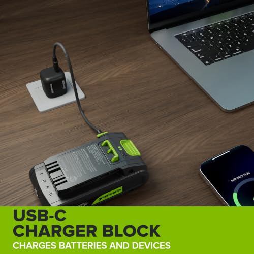 Greenworks 24V Brushless Cordless Impact Driver (1950 in-lbs.), 1/4" Hex Collet, 2.0Ah USB-C Battery, 30W USB-C Charger & 3.3FT Braided Cable, Compatible with iPhone/iPad/Samsung & More - size: 1950 in-lbs Impact Driver