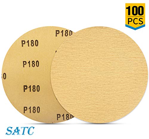 S SATC 100 PCS PSA Sanding Discs 6 Inch Adhesive Backed Sandpaper 180 Grit Sander Attachment for Drill Self Stick Aluminum Oxide Round Automotive Sandpaper with Sticky Back - style: 180 Grit