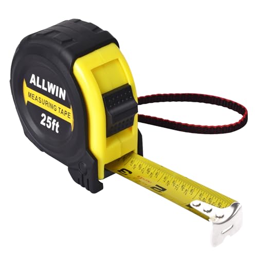 Tape Measure 25 Ft - Metal Retractable Tape Measure with Fractions, Easy Read, 1-inch Wide X 25 Foot - color: Yellow