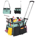 JKAOO Large Rolling Cleaning Caddy Bag with Detachable Trolley, Blue-Green - color: Blue Green