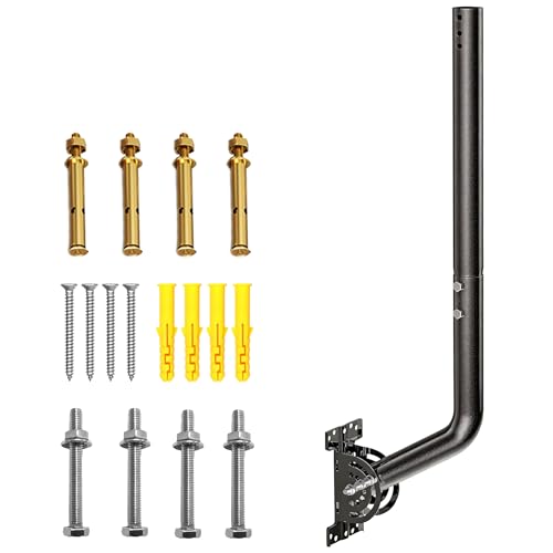 28" Heavy Duty Adjustable Antenna Wall Mount – Iron Spray Paint J-Pole Solid Mast Bracket for Starlink (Adapter Required), TV Antennas, Weather Stations – 1.38" OD Pivot Base (Black) - color: 28‘’ Long Wall Mount Black