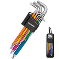HAUTMEC Metric Allen Wrenches Sets with Ball End, 9PCS Extra Long Arm Hex Key Set, Heavy-Duty S2 Steel Pro Allen Key Set, 1.5-10mm, Color Coded Sleeve with Belt Loop Pouch for Professional Mechanics - style: 9PCS(Metric)