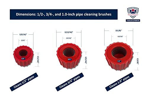 Copper Pipe Cleaner Set [7PC_3-Size] 3 Pipe Cleaning Brushes 3 Fitting Cleaners and 1 Reamer, Clean 1/2, 3/4, 1.0-Inch Pipes & Fittings for Soldering - style: [7PC]Set