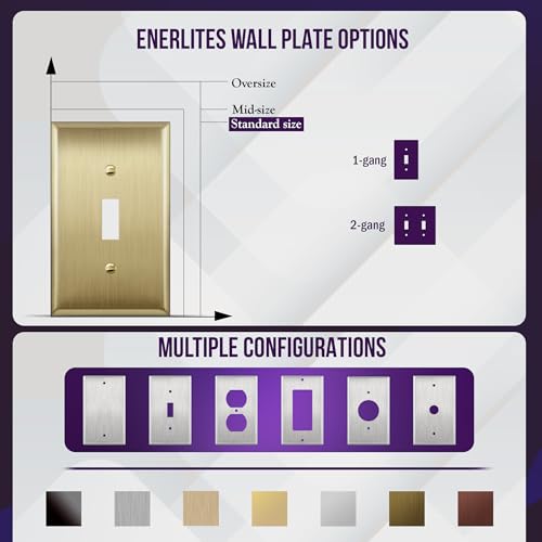 ENERLITES Toggle Light Switch Metal Wall Plate, 2-Gang, Brushed Brass - color: Gold, size: Standard Size