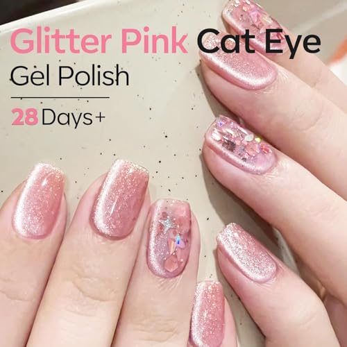modelones Heart Cat Eye Gel Nail Polish, 2 PCS 15ML Pink Sliver - color: A3-classic cat eye