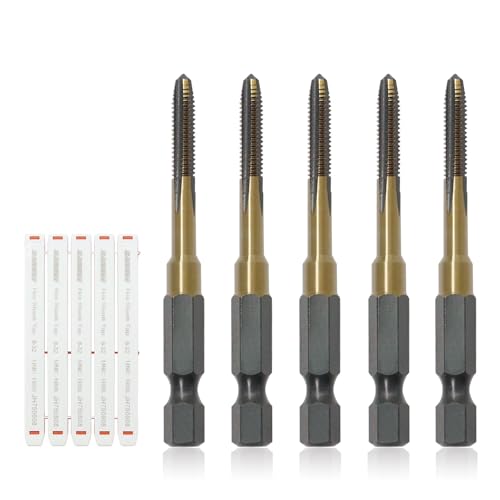 JEFE HEX 8-32 UNC Hex Shank Taps for Metal | MRO & Industrial Use | Quick-Change | Impact Driver (5pcs) - size: 8-32 UNC (5 pcs)