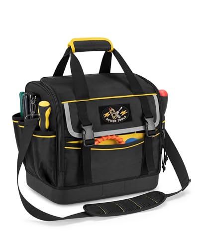 12-Inch Tool Bag with Hard Bottom, Electrician Tool Box Organizer