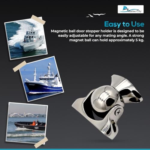 MARINE CITY Magnetic Ball Door Stopper, 316 Stainless Steel Soft Catch Holder for Boats, Marine, and Home – 11lbs (5kg) Strength