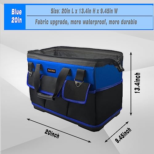 FASTECH 20 Inch Bottom Tools Bag With Wide Mouth For Tool Storage, Carrier and Organizer, Heavy Duty Tool Tote Bag for Men/Women, Wide Mouth Tool Bag With Inside Pockets (20 Inch) - size: 20INCH