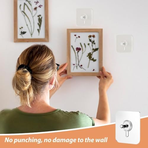 Self-Adhesive Wall Hooks for Picture Frames – No-Drill Heavy-Duty Seamless Hanging Hooks for Home Décor, Photos, Mirrors & Artwork – Damage-Free Wall Mounting Hook (20)
