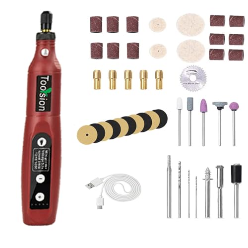 Mini Cordless Rotary Tool,45 PCS Accessories and USB C Charging and 3.7V 2.0Ah rechargeable battery pack rotary tool kit,5-speed for sanding,engraving,polishing,cutting, Diy Crafts（red）