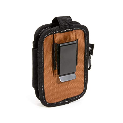 Dickies 2-Compartment Large Phone Pouch, Universal-fit Steel Clip for Tool Belt, Security Strap Over Phone, Carabiner for Quick-Clip Key Storage