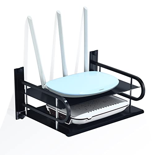 HNVNER 2-Tier Media Wall Shelf for Modem Cable Box, Metal, 9.8x8.3 Inch - color: 2 Layers-small-1pcs