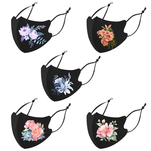 Reusable Cloth Washable Ice Silk Cloth Face Masks,Adjustable Fancy Flower Pattern Cloth Mask for Adult - color: N7