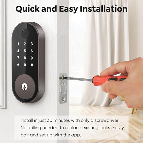 Fingerprint Smart Deadbolt with Keypad – Keyless Entry Lock for Home, Apartment, Office, Airbnb, Rental, Kids & Seniors, App & Code Access, Auto-Lock, Easy DIY Install, Compatible with Alexa & Google - color: Bronze