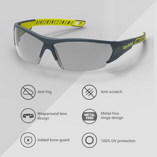 HexArmor MX250 Grey 23% tinted safety glasses for men and women | Anti-fog | Scratch resistant wrap around lenses | Adjustable side arms | Certified ANSI Z87 | 100% UV protected eyewear - color: Grey 23% / Trushield