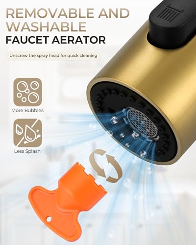 Pull Down Faucet Sprayer Head Replacement, Gold 3 Function Pull Out Spray Head Nozzle with 9 Adapters for Kitchen Sink Faucet, American Standard for Moen Kohler Delta G1/2 Male Connector - color: Gold