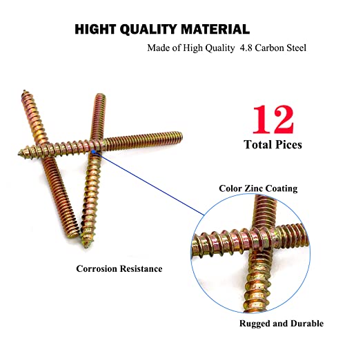 12 Pack 1/4-20 x3 Inch Hanger Bolts 1/4-20" Double Headed Bolts 1/4 Wood Dowel Screw Self-Tapping Screw Hanger Bolts for Furniture Double Head Threaded Rods Bolt 76.2mm Length - size: 1/4-20"x3"-12PCS