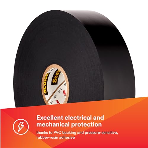 3M Scotch Vinyl Electrical Tape Super 88, 1-1/2 in x 44 ft, Black, 1 Roll, Premium Grade, Rubber Resin Adhesive, PVC Backing, All-Season Heavy Duty Electric Tape - size: 1-1/2 in x 44 ft