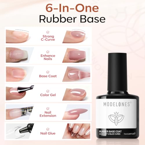 modelones Skin Tone Rubber Base Gel Polish Set 6 Color Builder Nail Gel - color: Natural Nude Base