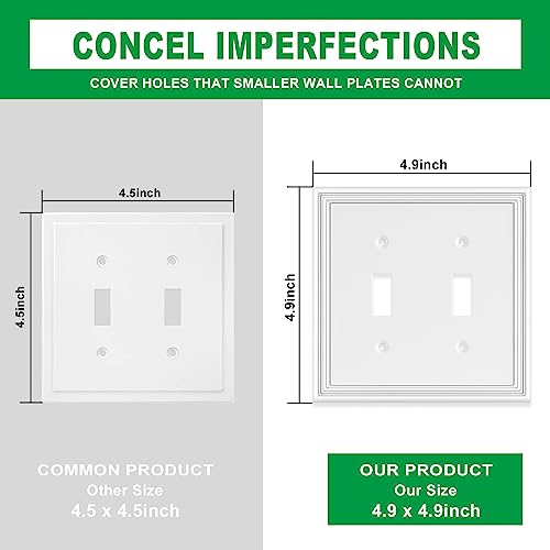 White Modern Decorative Double Toggle Light Switch Cover Plate - size: 2 Gang Double Toggle