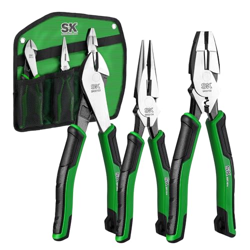 SK Pliers Set, 9.5'' Linesman, 8'' Diagonal & Needle Nose Pliers, 3-Piece - style: 3-Piece Pliers Set