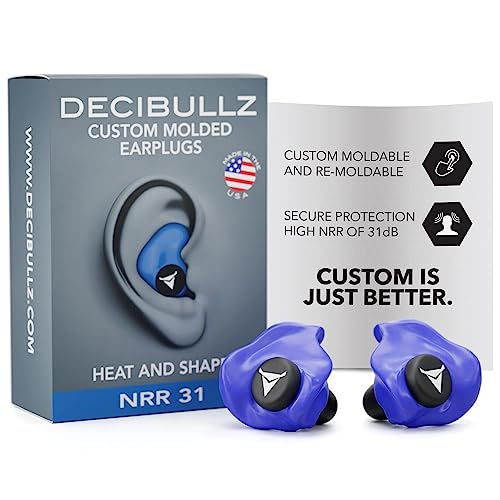 Decibullz Custom Molded Ear Plugs, 31dB NRR Shooting Ear Protection (Blue) - color: Blue
