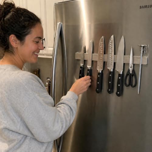Modern Innovations 16 Inch Stainless Steel Magnetic Knife Bar with Multi-Purpose Functionality as a Knife Holder, Knife Strip, Magnetic Tool Organizer, Art Supply Organizer & Home Organizer - size: 16 Inch