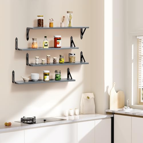 ROMGUAR CRAFT Wood Wall Floating Shelves Set of 4, 23.6" x 6" - Grey - color: Grey, size: 23.6" x 6"