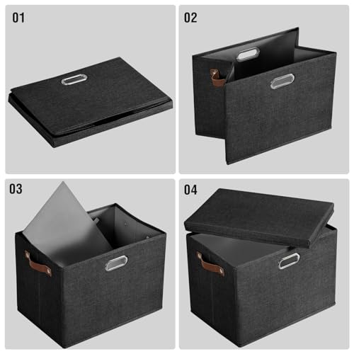 15" Fabric Storage Box with Lids, 3-Pack, Black - color: Black, size: Medium-15"