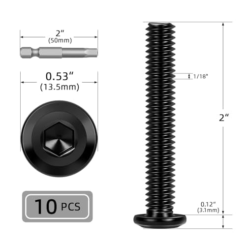 10 PCS 5/16"-18 x 2 Flat Head Socket Cap Screws Bolts, Flat Round Head Furniture Allen Bolts, Stainless Steel 304, Full Thread, Black Coating, Screwdriver Bit Included - size: 5/16"-18 x 2"