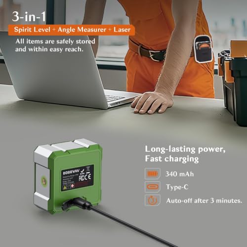 4-side Magnetic Digital Angle Gauge with Laser(Class 2, ＜1mW Output), 4 * 90° Rechargeable Electronic Inclinometer Protractor Level Gauge for Woodworking Tablesaw- Green - color: Green