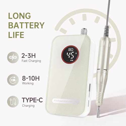 Professional Nail Drill, 45000RPM Rechargeable Electric Nail File - color: Elegant White