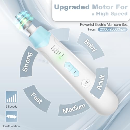 Electric Nail File Drill 2000 mAh Cordless Rechargeable Nail Filer LED Lamp - color: Blue