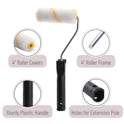 Bates- Paint Tray Set, Paint Roller Kit, 5 pcs, 4 Inch Roller Kit, Small Roller Brush for House Painting Supplies - style: Polyester 4", 5 pcs