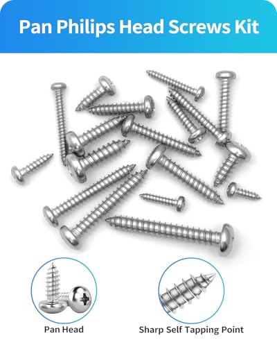 550Pcs 304 Stainless Steel Wood Screws Assortment Kit, Phillips Pan Head Sheet Metal Screw Self Tapping Screws Set, #4#6#8#10#12 Wood Assorted Screws, Length 1/4" to 1-1/2" (Pan Head 550PCS) - style: Pan Head 550PCS