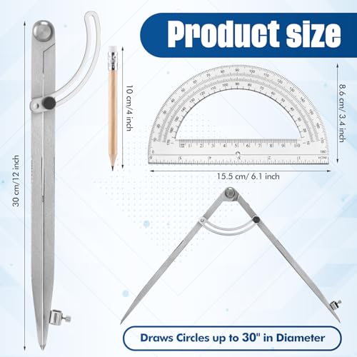 12 Inch Professional Compass for Woodworking with Wing & Protractor, Clear - color: Clear, size: 12 Inch