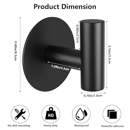 Self-Adhesive Coat Hooks, Stainless Steel Heavy Duty Wall Hooks, Towel Hooks for Hanging Robes, Aprons, Coats and Hats in Bathrooms,Kitchens and Hotels(Black, 4 Pack) - color: Black, size: Adhesive "T" Shape- 4 Pack