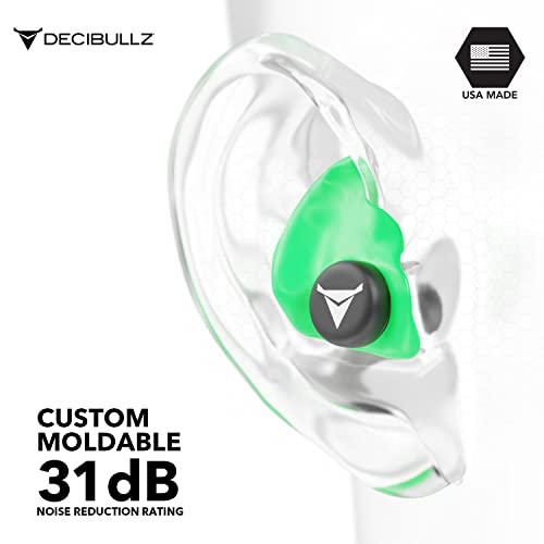 Decibullz Custom Molded Ear Plugs, 31dB NRR Shooting Ear Protection (Green) - color: Green