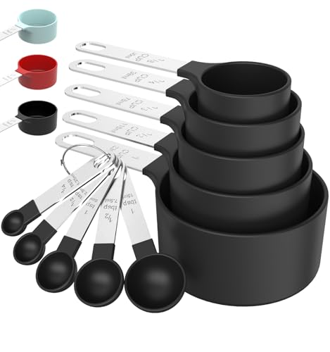 Measuring Cups & Spoons Set, Stackable Cups and Spoons - color: Black
