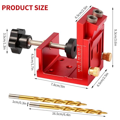 Pocket Hole Jig Kit - Metal Drilling Locator - Woodworking Joint Angle Guide Tool - Pocket Screw Jig System with Depth Setting Collar and 2 Carbon Steel Drill Bit (Pocket Hole Jig Kit)