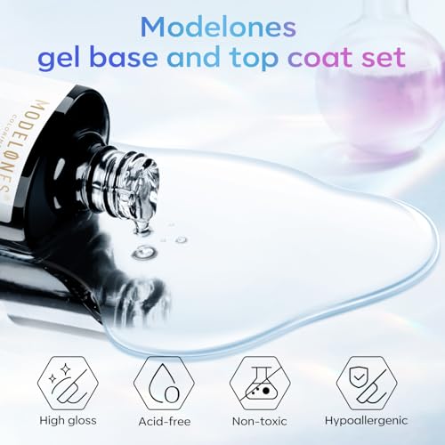 modelones Gel Top Base Coat Set 15ml 2026 Upgrade No Wipe Super Shine - color: Base Top Coat Set Clear