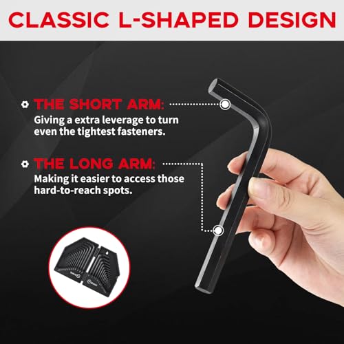 Reniteco 30 PCS Hex Head Key Allen Wrench Tool Set Organizer Kit Alloy Steel L Shape Black Metric (0.7-10 mm) SAE (0.028"-3/8") Standard In Storage Case Long Short Arm