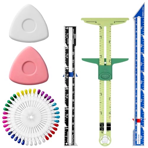 6 PCS Sewing Hem Ruler Measuring Tool Set, Ruler for Sewing 5-in-1 Gauge Rulers Hem Measuring Gauge, T-Shaped Tool for Precise Stitching Quilting Crafting Button Hole Marking